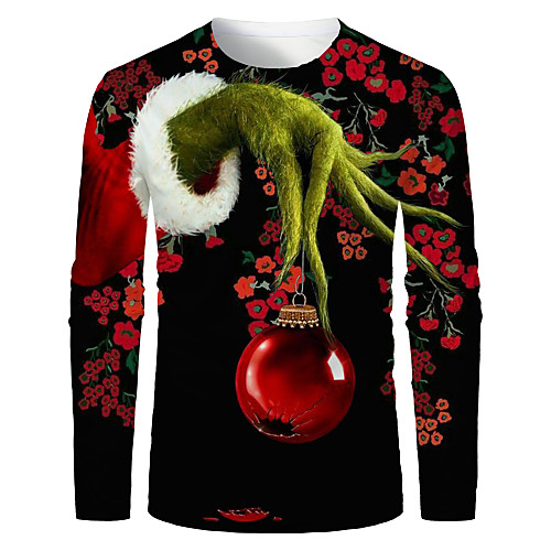 

Men's T shirt Shirt 3D Print Graphic 3D Print Long Sleeve Christmas Tops Round Neck Black / Red