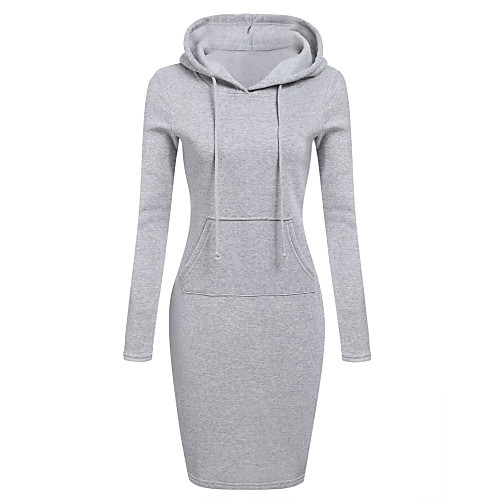 

Women's Sheath Dress Knee Length Dress Blue Purple Yellow Wine Gray Black Red Long Sleeve Solid Color Fall Winter Hooded Casual 2021 S M L XL XXL