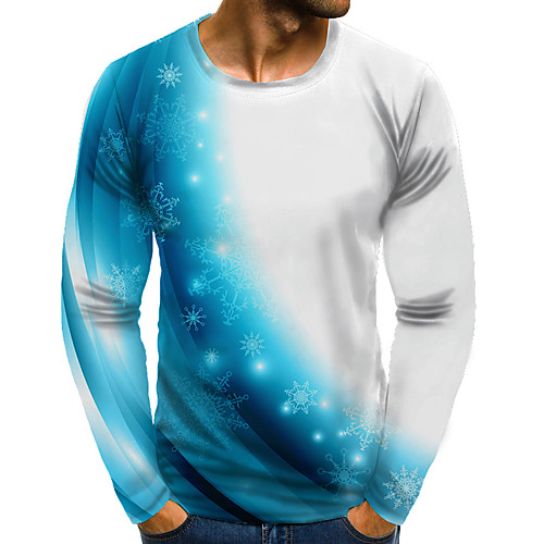 

Men's T shirt Shirt 3D Print Graphic 3D Plus Size Print Long Sleeve Daily Tops Elegant Exaggerated Round Neck Blue