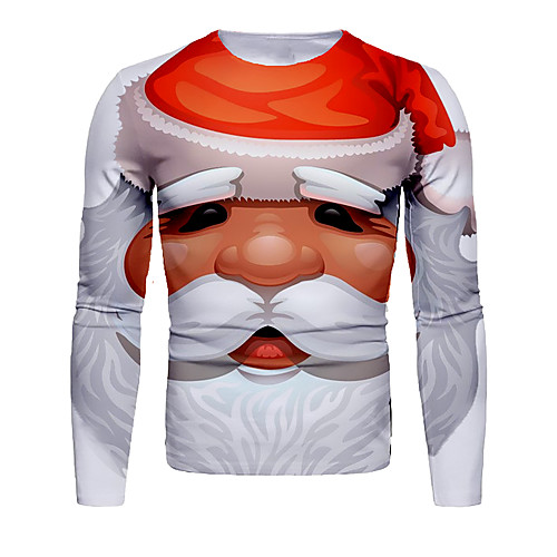 

Men's T shirt 3D Print Graphic 3D Print Long Sleeve Christmas Tops Gray / Red