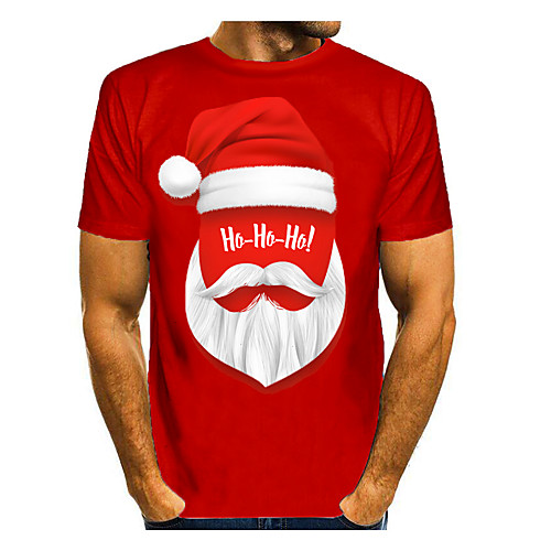 

Men's T shirt 3D Print Graphic 3D Letter Print Short Sleeve Christmas Tops Red