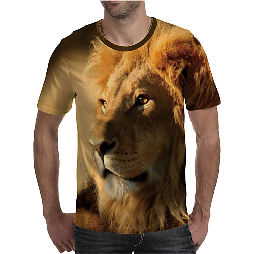 

Men's T shirt Shirt 3D Print Graphic Lion Animal Plus Size Print Short Sleeve Daily Tops Elegant Exaggerated Round Neck Yellow