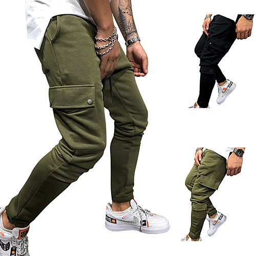 

Men's Streetwear Sports Casual Going out Jogger Tactical Cargo Pants Solid Colored Full Length Black Green