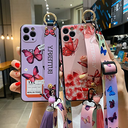 

Phone Case For Apple Back Cover iPhone 12 Pro Max 11 SE 2020 X XR XS Max 8 7 Shockproof Pattern Word / Phrase Butterfly Flower / Floral TPU