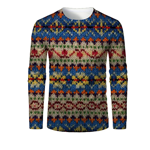 

Men's T shirt 3D Print Plaid Graphic 3D Print Long Sleeve Christmas Tops Light Blue