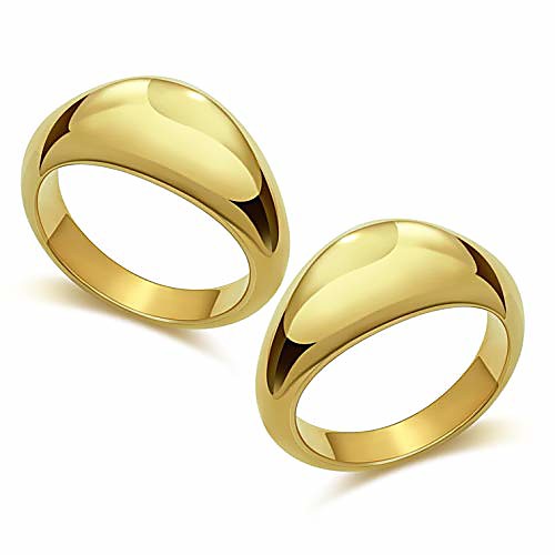 

chunky gold dome ring set for women thick gold plated rings for women size 7(2pcs)