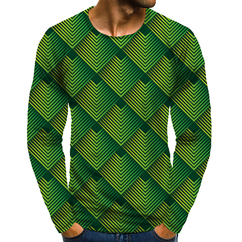 

Men's T shirt Shirt 3D Print Graphic 3D Plus Size Print Long Sleeve Daily Tops Elegant Exaggerated Round Neck Green