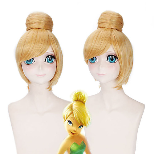 

Cosplay Tinker Bell Cosplay Wigs Women's Side bangs 12 inch Heat Resistant Fiber Straight Bun Blonde Teen Adults' Anime Wig