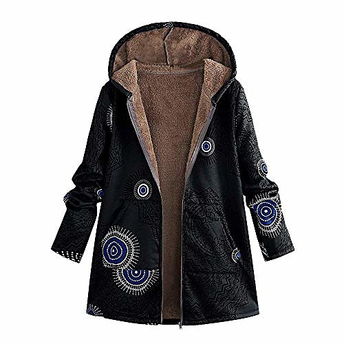 

Women's Parka Outdoor clothing Fall Winter Regular Coat Vintage Jacket Long Sleeve Geometry Print Circle blue Circle coffee / Lined