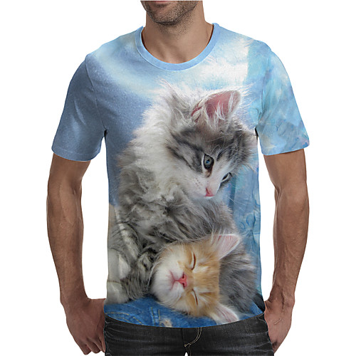 

Men's T shirt 3D Print Graphic 3D Animal Plus Size Animal Pattern Print Short Sleeve Gift Tops Animal Design Elegant Exaggerated Round Neck Blue