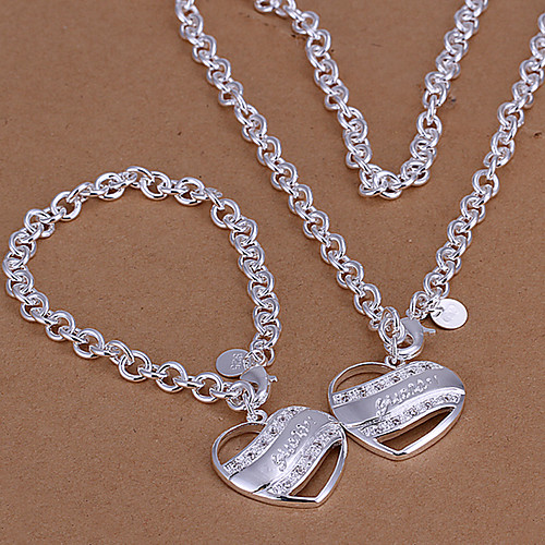 

Women's Jewelry Set Bridal Jewelry Sets 3D Heart Fashion Silver Plated Earrings Jewelry Silver For Christmas Wedding Halloween Party Evening Gift 1 set