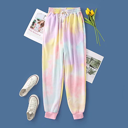 

Women's Streetwear Comfort Daily Going out Pants Chinos Pants Tie Dye Full Length Drawstring Blushing Pink