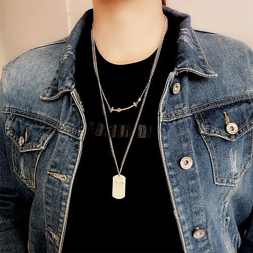 

Women's Men's Pendant Necklace Chain Necklace Engraved Vertical / Gold bar Precious Laugh Joy Blessed Unique Design Ethnic Fashion Punk Titanium Steel Silver 63 cm Necklace Jewelry 2pcs For Street