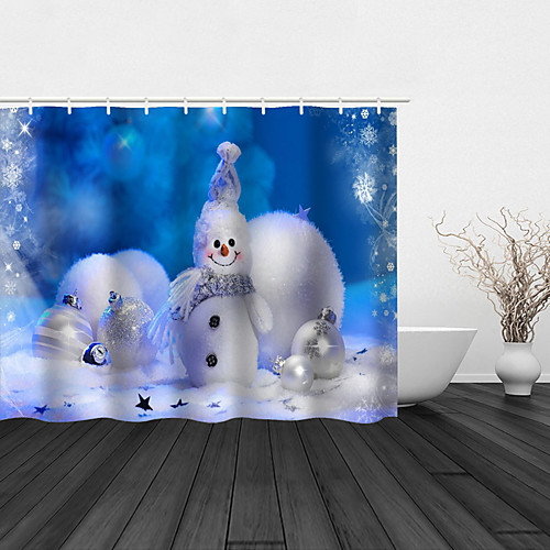 

Bathroom Shower Curtain And Hook Rainbow Classic Polyester Material Cute Snowman Christmas Bathroom Decoration