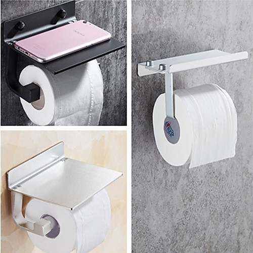 

Toilet Paper Holder With Shelf Alumium Alloy Creative Modern Aluminum 1pc Wall Mounted for Mobile Phone Storage Dispenser Stand