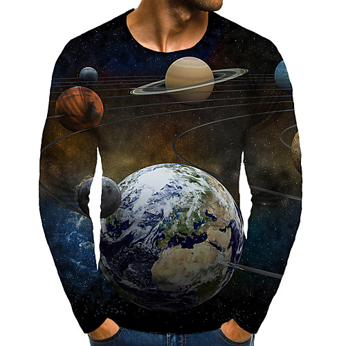 

Men's T shirt Shirt 3D Print Graphic 3D Plus Size Print Long Sleeve Daily Tops Elegant Exaggerated Round Neck Black