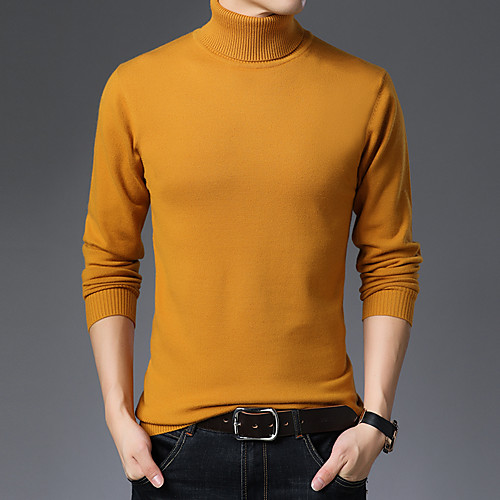

Men's Stylish Wedding Glitter Knitted Solid Color Geometric Cardigan Pullover Sweater Long Sleeve Sweater Cardigans Turtleneck Fall Winter Black Yellow Wine