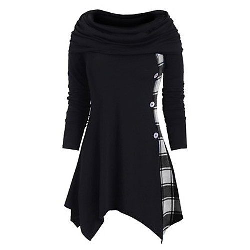 

Women's Tunic Striped Long Sleeve Patchwork Asymmetric Print Cowl Neck Tops Black Blue Red