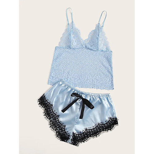 

Women's Suits Pajamas Sets Backless Cut Out Mesh Jacquard Embroidered POLY Casual Strap Top Shorts Deep V Daily Wear Home Hook & Eye / Lace / Lace / Super Sexy