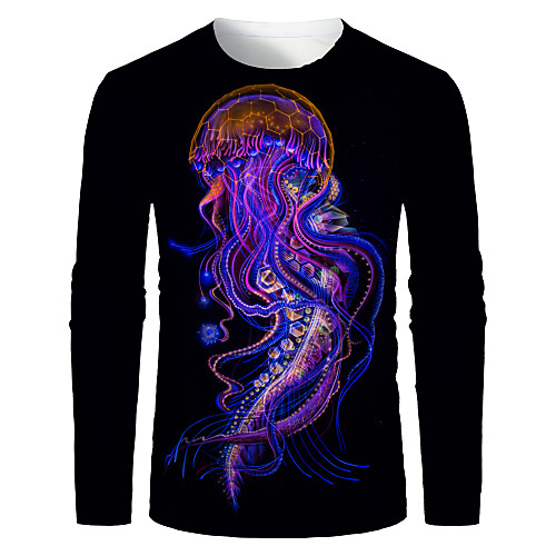 

Men's T shirt 3D Print Graphic 3D Animal Print Long Sleeve Daily Tops Purple