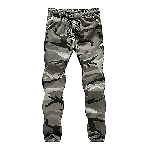 

men's cargo pants outdoors jogger camo slim fit sports drawstring plus size athletic active trousers(grey,us size 4xl = tag 5xl)