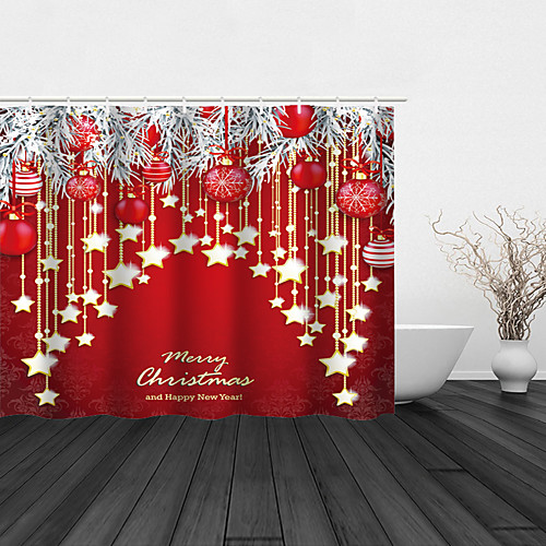 

Christmas Bathroom Shower Curtain And Hook Rainbow Classic Polyester Material Christmas Festive Red Christmas Ball