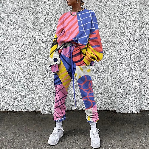 

Women's Basic Tie Dye Two Piece Set Sweatshirt Tracksuit Pant Loungewear Jogger Pants Drawstring Patchwork Tops