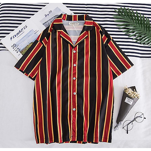 

Men's Shirt non-printing Striped Short Sleeve Daily Tops Beach Hawaiian Black Red Green