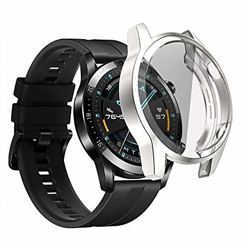 

for huawei watch gt2 46mm,ultra slim electroplate transparent tpu soft case cover anti-scratch screen protector for huawei watch gt2 46mm smart watch (silver)