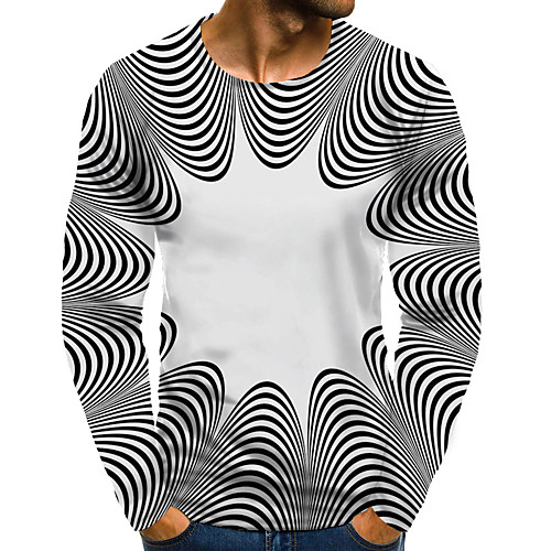 

Men's T shirt Shirt 3D Print Graphic 3D Plus Size Print Long Sleeve Daily Tops Elegant Exaggerated Round Neck White