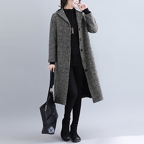 

Women's Coat Daily Fall & Winter Long Coat Stand Collar Loose Jacket Long Sleeve Solid Colored Light gray Dark Gray / Cotton