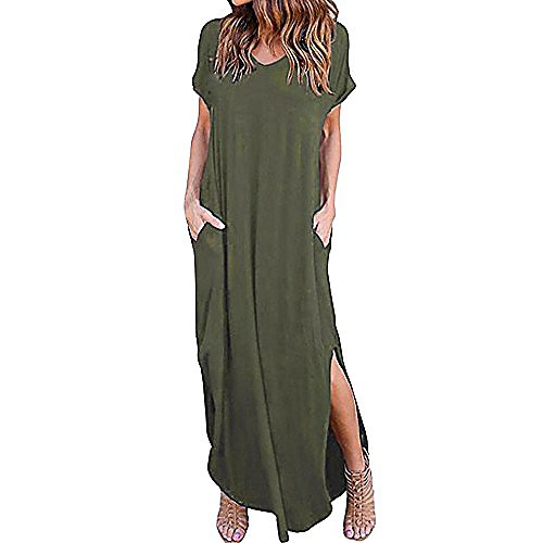 

Women's Shift Dress Maxi long Dress Navy Wine Red Blue Black Pink Dark Gray Army Green Short Sleeve Solid Color Split Spring Summer Round Neck Casual 2022 S M L XL 2XL 3XL 4XL 5XL