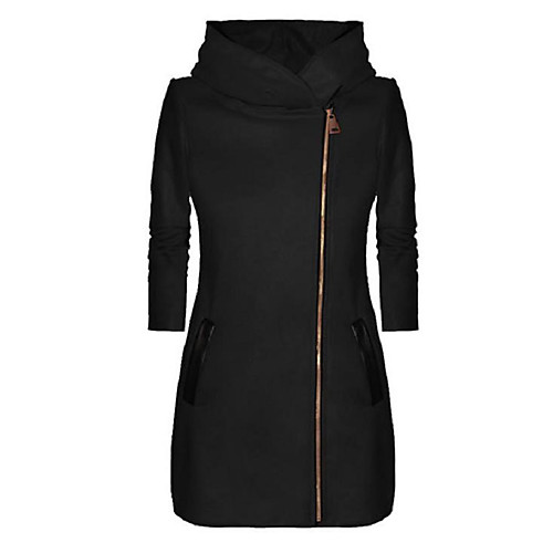

Women's Coat Daily Fall & Winter Long Coat Hooded Regular Fit Basic Jacket Long Sleeve Solid Colored Gray Black / Lined
