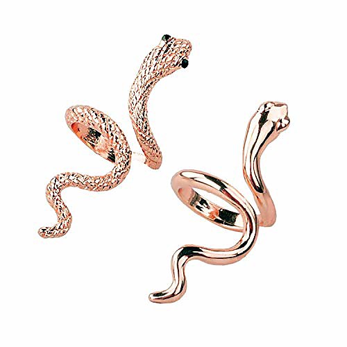 

2pcs snake ring for women punk adjustable serpent ring animal jewelry (rose gold)