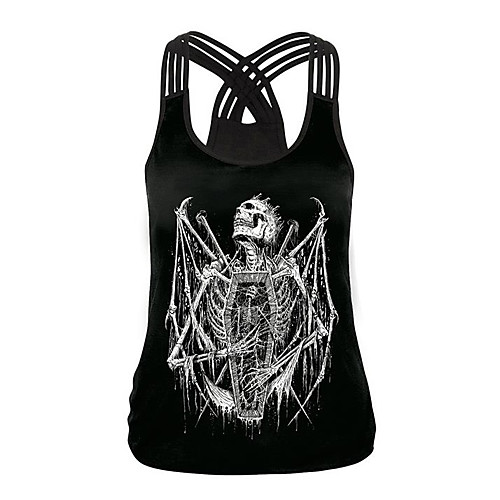 

Women's Halloween Tank Top Skull Backless U Neck Halloween Tops Black