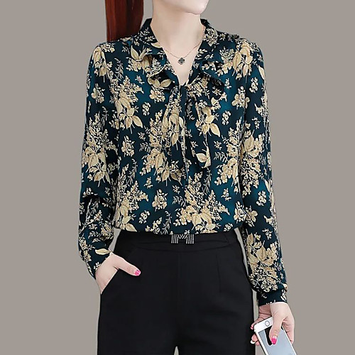 

Women's Blouse Shirt Floral Long Sleeve Print Shirt Collar Vintage Streetwear Tops Red Green