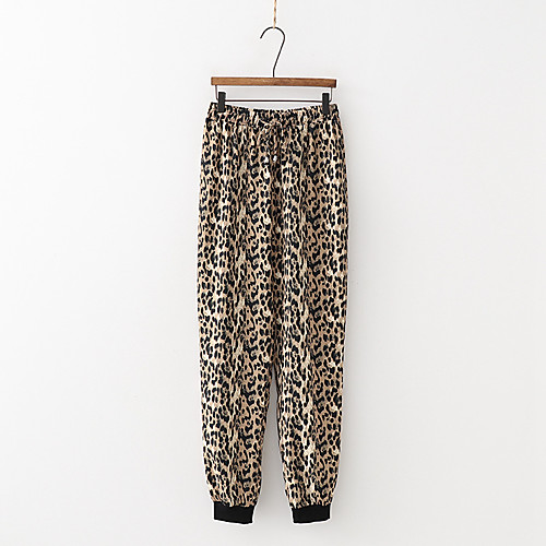 

Women's Basic Streetwear Comfort Daily Going out Pants Chinos Pants Leopard Full Length Pocket Print Light Brown