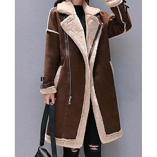 

Women's Coat Daily Fall & Winter Long Coat Regular Fit Basic Jacket Long Sleeve Solid Colored Light Brown Gray