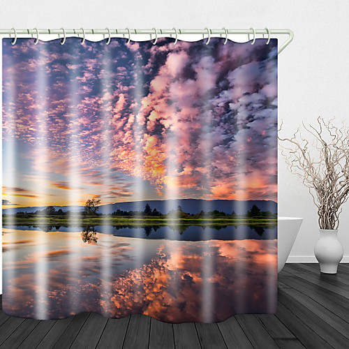 

Fire cloud green hill Lake Digital Printing Shower Curtains Hooks Modern Polyester New Design
