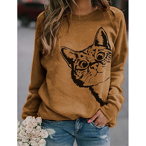 

Women's Pullover Sweatshirt Cat Daily Casual Hoodies Sweatshirts Loose Blue Yellow Green