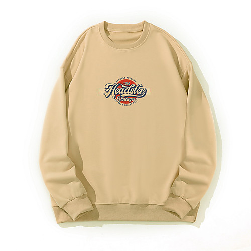 

Men's Pullover Sweatshirt Graphic Text Letter Round Neck Basic Hoodies Sweatshirts Long Sleeve Loose Wine Black Beige
