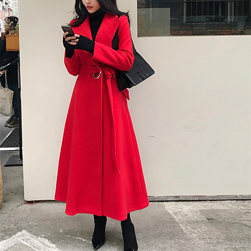 

Women's Coat Daily Fall & Winter Long Coat Regular Fit Basic Jacket Long Sleeve Solid Colored Gray Black