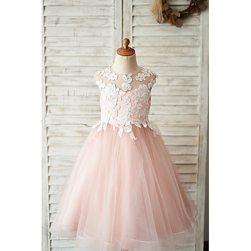 

Ball Gown Knee Length Flower Girl Dresses Wedding Satin Sleeveless Jewel Neck with Bow(s)
