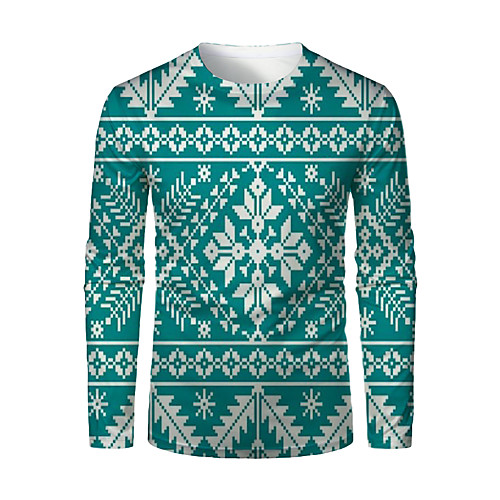 

Men's T shirt 3D Print Plaid Graphic 3D Print Long Sleeve Christmas Tops Light Green