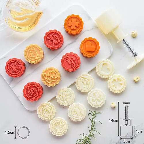 

50 Gram Stereo Rose Flower Car Logo Cartoon Cake Mould Diy Baking Pastry Tools Kitchen Bakeware Hand Press Plastic Round Moon Cake Mold