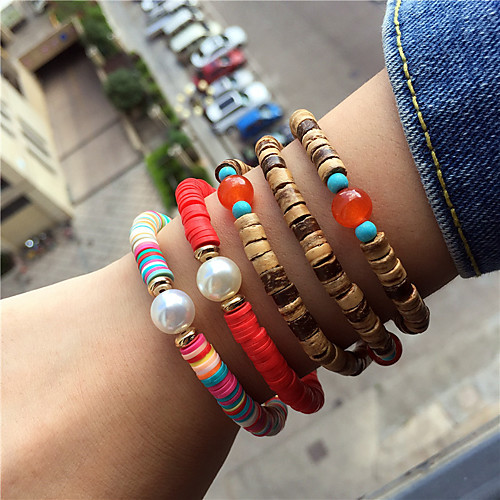 

3pcs Women's Bead Bracelet Friendship Bracelet Wrap Bracelet Fancy Vintage Theme Candy Love Ethnic Fashion Punk Trendy Boho Wood Bracelet Jewelry Rainbow For Christmas Party Evening Gift Date Birthday