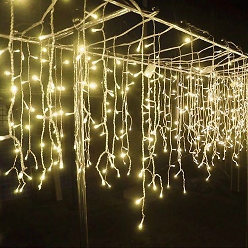 

4M String Lights Outdoor Curtain Lights 96 LEDs Icicle Curtain Light Warm White Blue White RGB 8 Modes Christmas Garden Patio Roof Window Decoration Lamp Waterproof 1Pack 3Packs