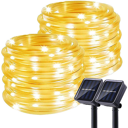 

Outdoor Solar String Rope Lights 2 Pack Solar Powered Outdoor Waterproof Tube Light with 100 LED 35.7 feet 8 Modes Copper Wire Fairy Lights for Garden Fence Patio Yard Party Wedding Christmas Hall
