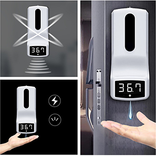 

Automatic Alcohol Hand Sanitizer with Infrared Thermometer Soap Dispenser for Public Area and Kitchen Drop Style 1000ml