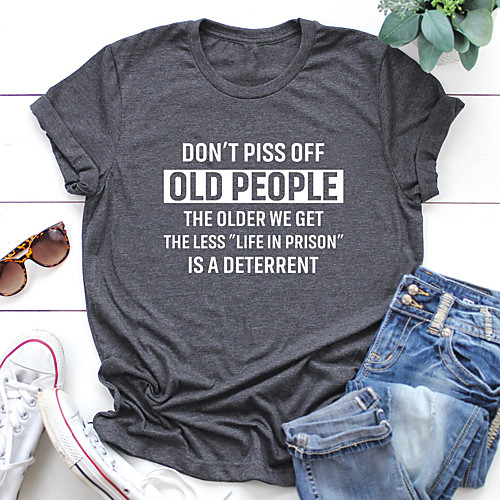 

Women's T shirt Graphic Text Letter Print Round Neck Basic Tops 100% Cotton Yellow Gray White